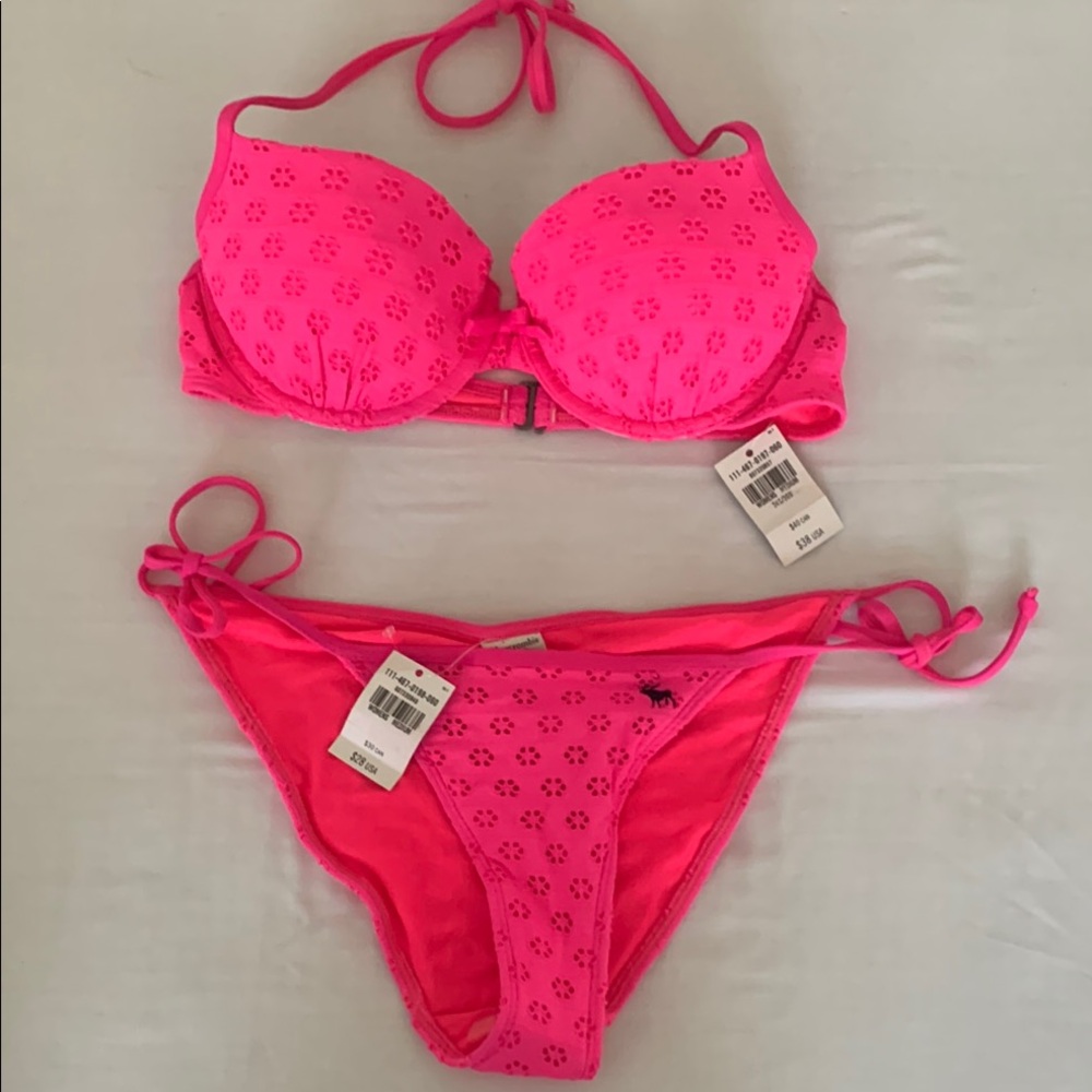 Abercrombie & Fitch Pink Bikini Set with Textured Design Top- 34C/36B Bottoms- M
